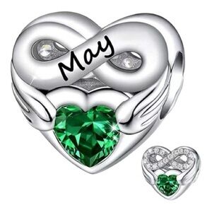 May Birthstone Heart Infinity Charm - Green Crystal
